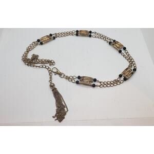 Vintage Gold Tone Tassel Belt 44" Art Deco Glass Rhinestone Chain MCM BOHO